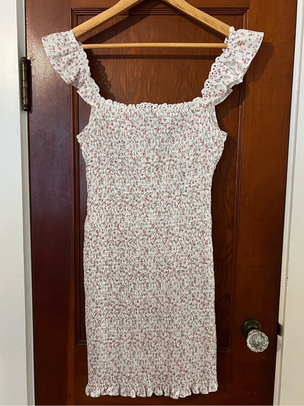 O. Vianca Romantic Floral Smocked Mini Dress Coquette Size Large - Picture 7 of 10